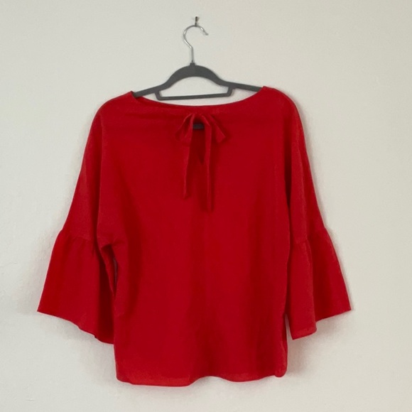 Banana Republic red bell sleeve, ribbon tie neck - Picture 3 of 4